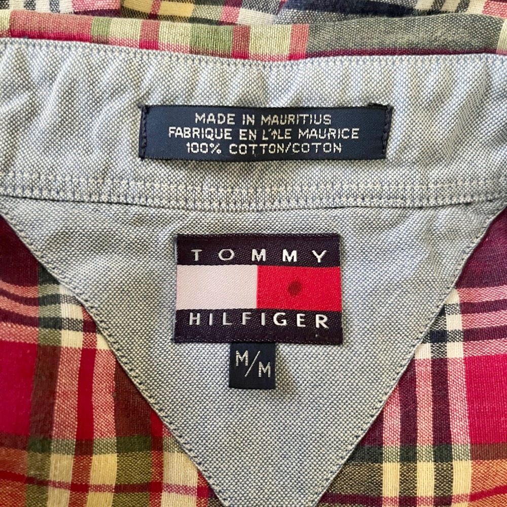 Vintage Tommy Hilfiger Button Up Shirt Men's Medium Plaid 100% Cotton Preppy Top - Picture 3 of 12
